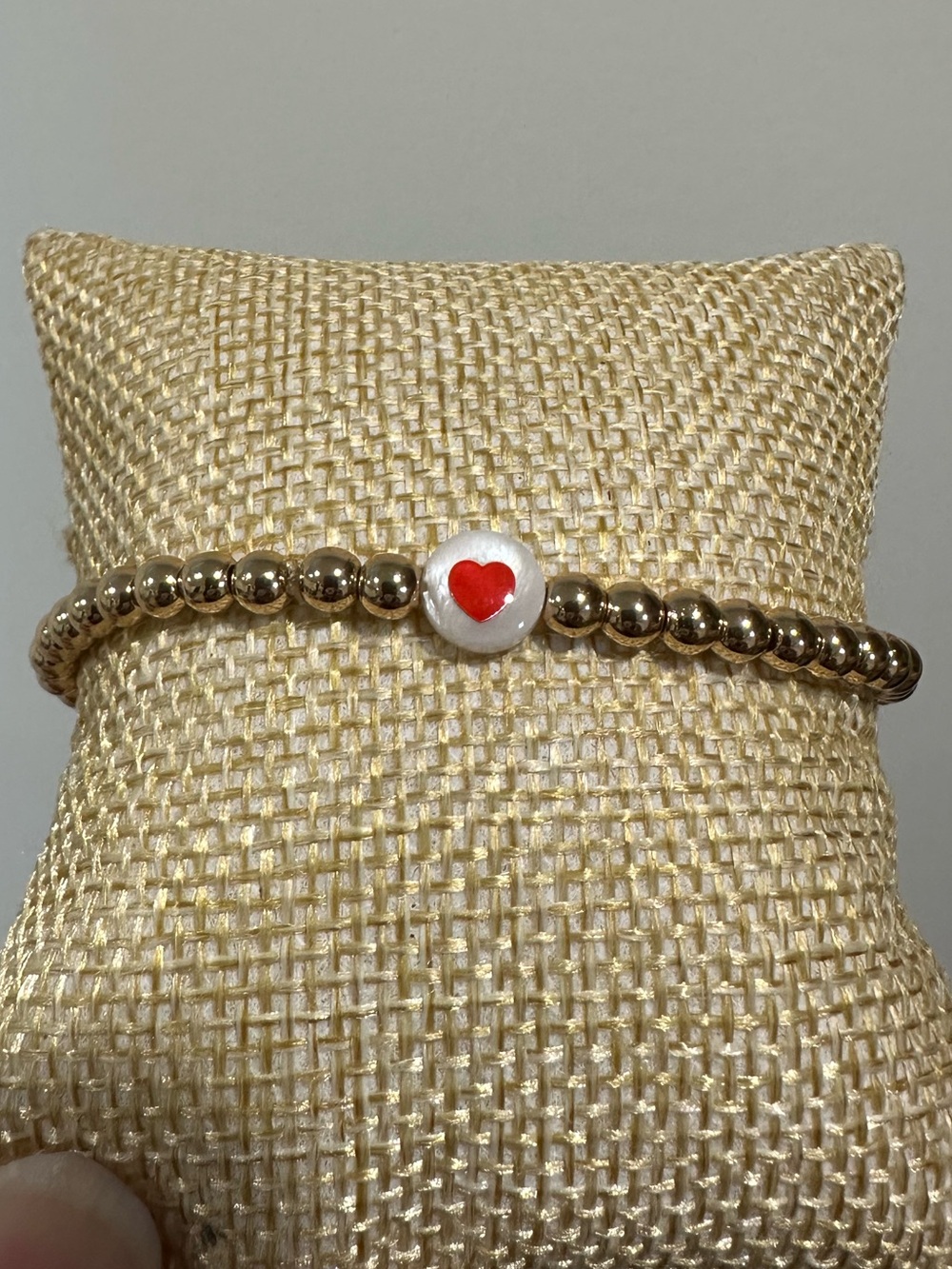 Gold Beaded Heart Charm Bracelet - Preppy Stacking Bracelet